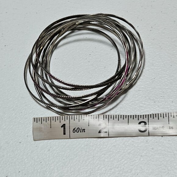 Vintage Silver Pink Bangle Bracelets Set Of 9 - Picture 4 of 4